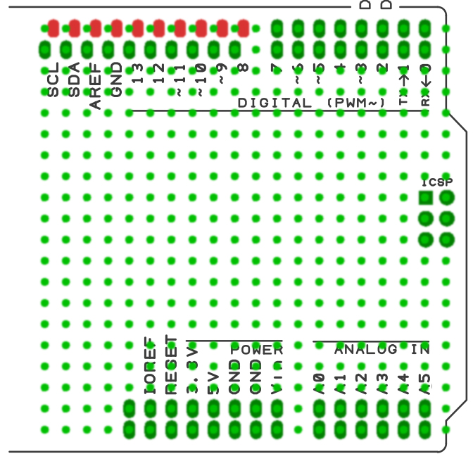 A standatd 2.54 PCB breadboard fits on the Proto Shield Plus additional holes